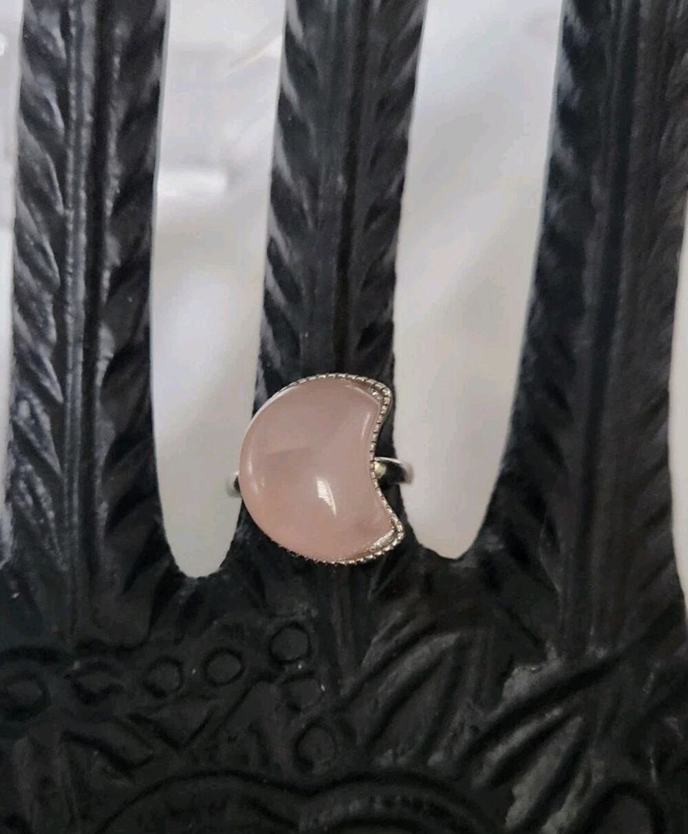 Rose Quartz Moon Adjustable Ring (See Pictures)